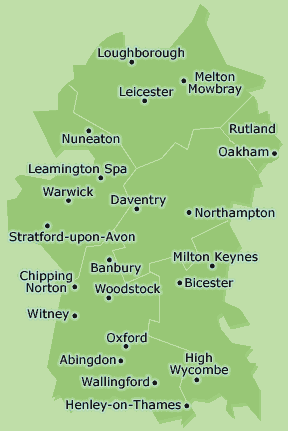 Buckinghamshire, Leicestershire, Northamptonshire, Oxfordshire and Warwickshiremap