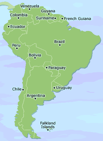 Map Of South American. South America clickable map