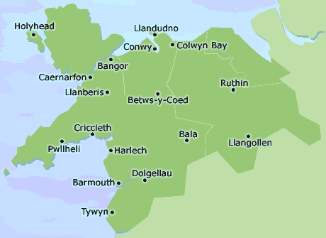 Conwy, Denbighshire, Flintshire, Gwynedd and Isle of Angleseymap